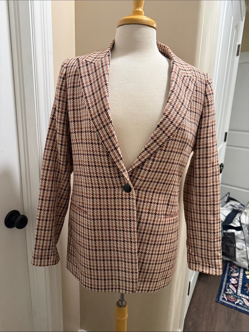 Reiss taupe
 and Brown Plaid Single-Button Women's Blazer
